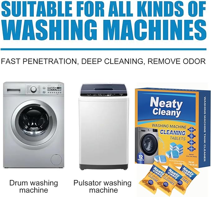 Washing Machine Cleaner Tablets 12 Packs- Washing Machine Cleaning Tablets for Top loader/Front Loader - Removes Residue & Odors