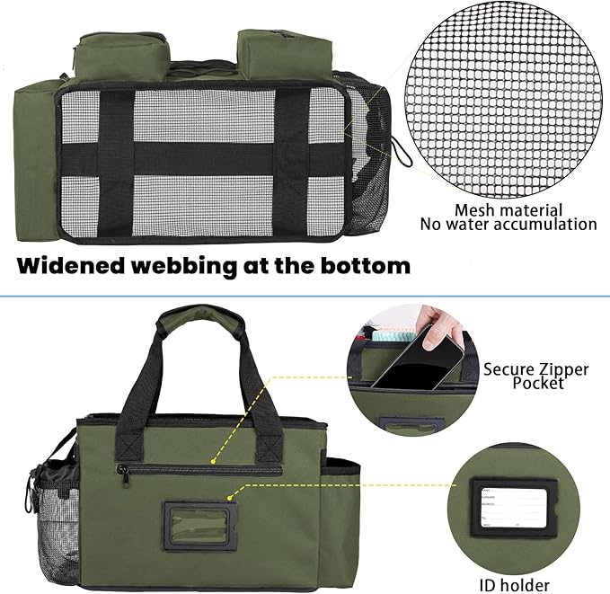 Wearable Cleaning Caddy Bag, Cleaning Organizer with Handles, Cleaning Supply Tote with Adjustable Shoulder Strap for Cleaners & Housekeeper (Green, 13.4'' x 7.3'' x 9.3'')
