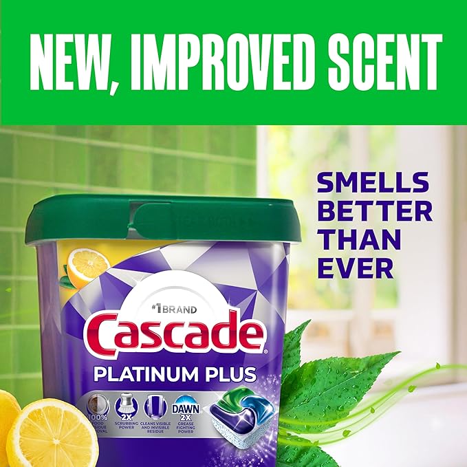 Cascade Platinum Plus Dishwasher Pods, Dishwasher Detergent, Dish Detergent Soap, Lemon, 47 Count