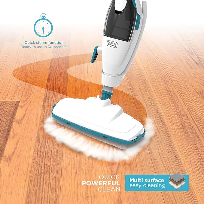 BLACK+DECKER 2-in-1 Steam Mop and Handheld Steam Cleaner, 1500W Electric Floor Steamer with 180° Swivel Steering, Fast 30s Heat-Up, Compact Foldable Storage, 13 Accessories for Tile & Hardwood Floors