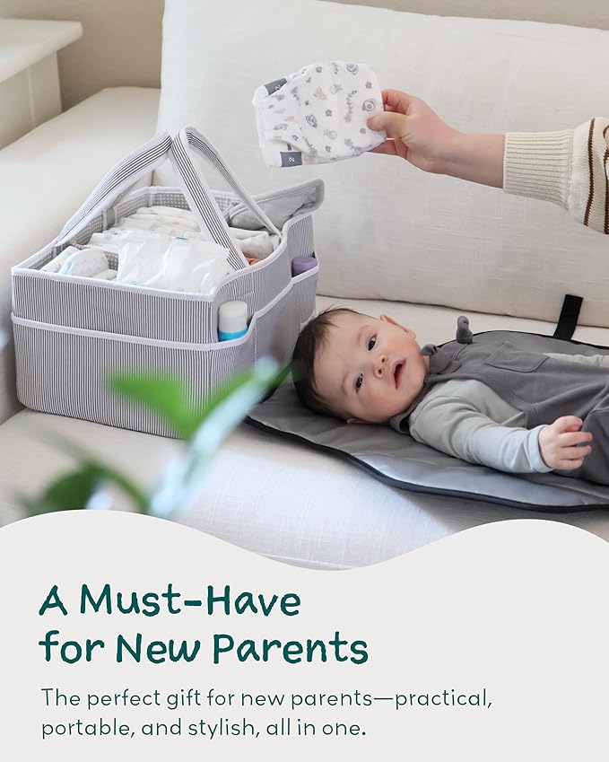 Lily Miles Baby Diaper Caddy Organizer, Baby Shower Basket for Newborn Boys or Girls, Nursery Must Haves for New Mom, Registry Favorites, Large Storage Tote for Changing Table or Car, Gray
