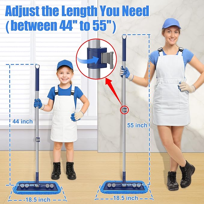 Microfiber Mops for Floor Cleaning - Dust Mop for Hardwood Floors with 55” Adjustable Handle 3 Thickened Washable Pads - Wet Dry Mopping for Pet Hairs Walls Tile Wood Laminate Home Kitchen