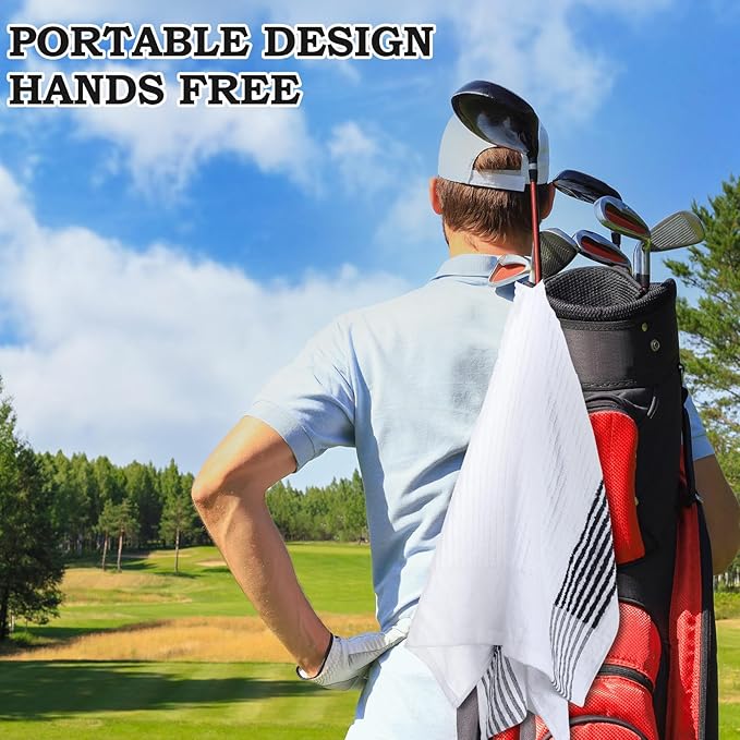 Vabean 2 Pcs 22 x 44 Large Golf Towel Caddie Style Center Cut Caddy Hanging Fast Drying Golf Club Cotton and Polyester Blend Camping Towels(Black-White, Dark Gray-White)