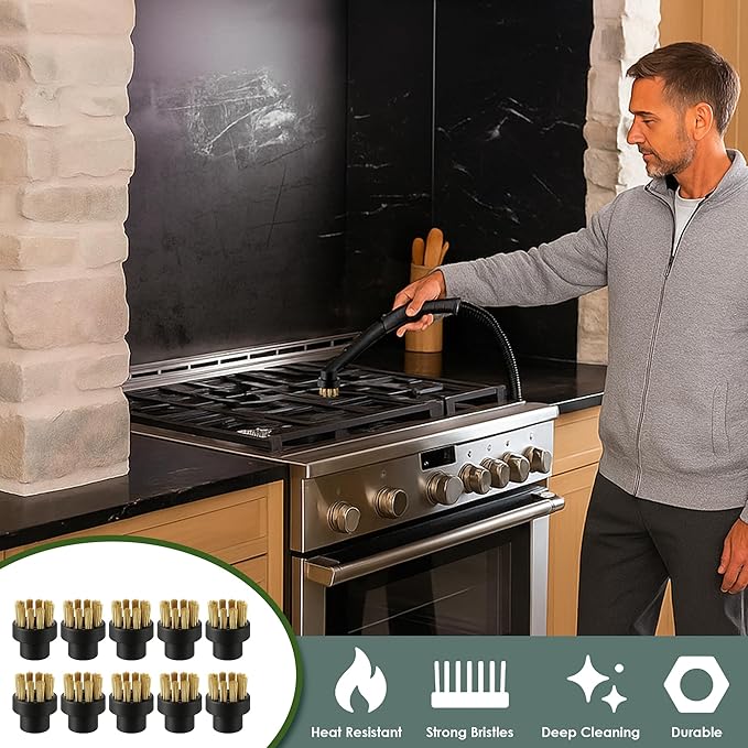 10 Pack Brass Brushes Compatible with Dupray Steam Cleaner, Brass Cleaner, Steam Clean Brush Head Attachments, Wire Brushes for Cleaning, Multi Surface Cleaning Accessories