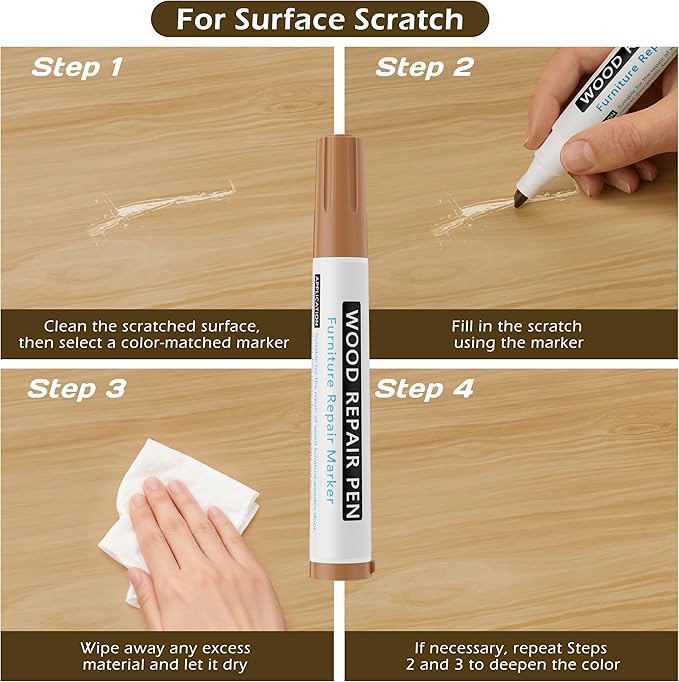 Wood Repair Kit: 12-Color Wood Filler and 8-Color Furniture Markers Touch Up for Scratches/Holes/Stains/Cracks in Floors/Table/Cabinets(Laminate/Hardwood)