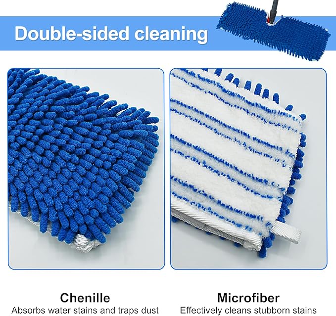3 Pack Mop Heads Replacements Compatible for Ocedar Dual-Action Microfiber Flip Mop, Double Sided Mop Replace Head Mop Refills with Microfiber & Chenille for Dry Wet Use, Reusable, Machine Washable