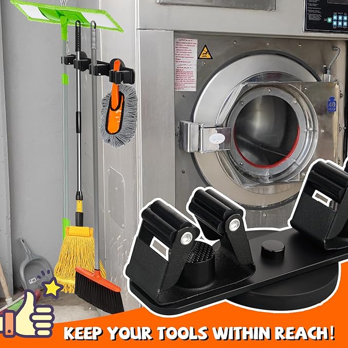 Magnetic Broom Holder Rack,Strong Magnetic Mount Mop Holder 4 Racks for Cleaning Tools,Non-slip Magnetic Tool Holder Broom Hooks for Camper Garage Kitchen