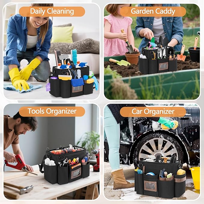 BAFASO Wearable Cleaning Caddy Bag with Adjustable Waist Belt and Shoulder Strap, Cleaning Supplies Organizer for Cleaners & Housekeepers, Black