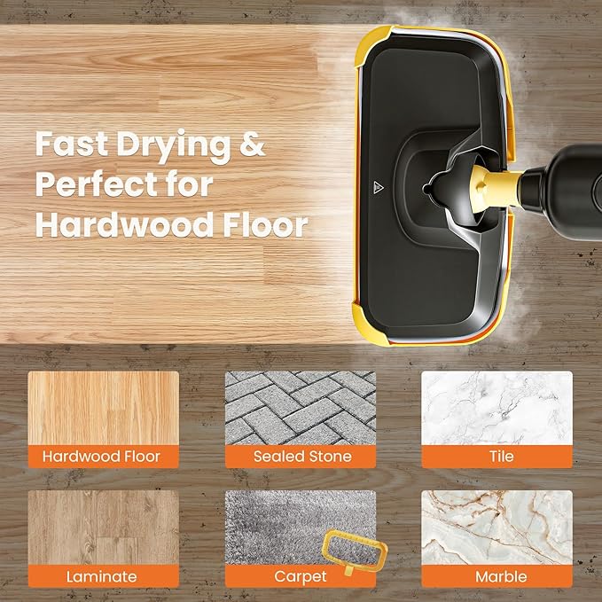 Sweetcrispy Steam Mop for Floor Cleaning,Lightweight Floor Steamer Cleaner for Hardwood/Tile/Laminate Floors Carpet, 2 Washable Pad, Black and Yellow