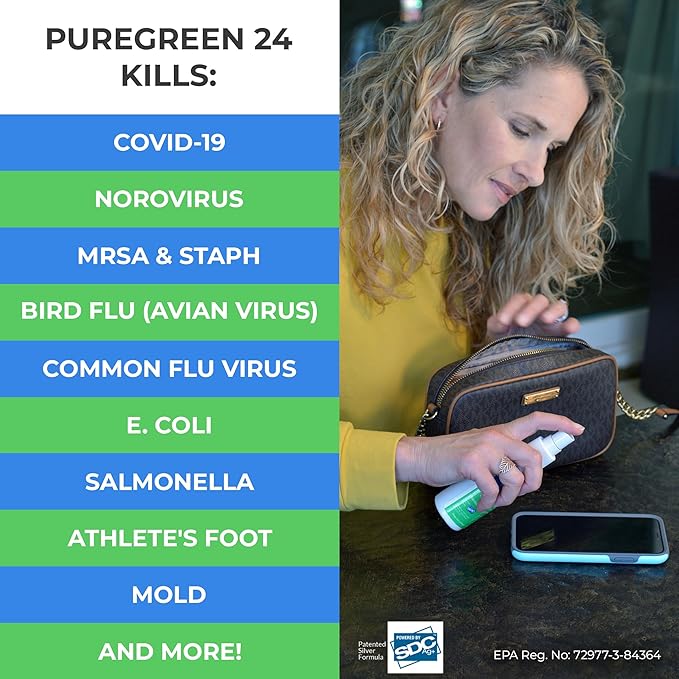 Safe & Effective Disinfectant. Kills Deadly Germs including RSV COVID-19 Norovirus MRSA Staph 2025 flu Bird flu Contains no toxic chemicals odorless child & pet safe 1 4oz spray bottle
