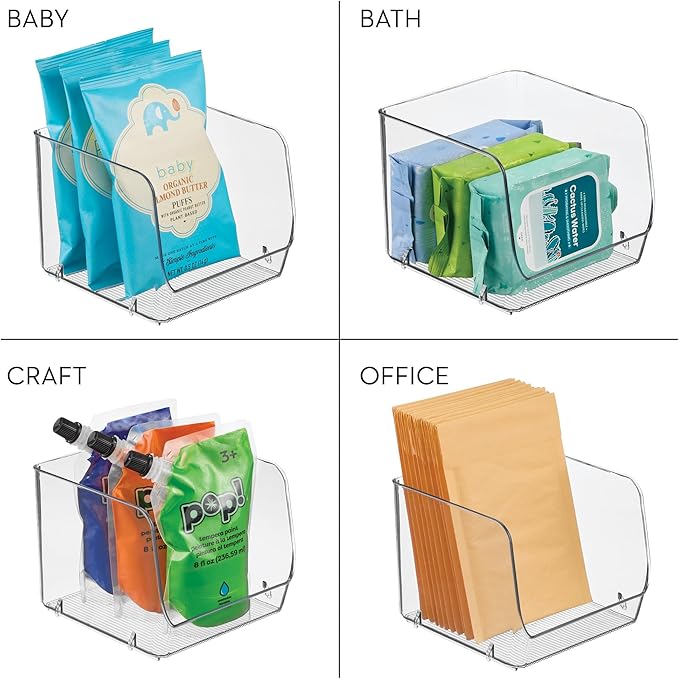 iDesign Stackable Open-Front Storage Bins for Kitchen and Pantry Organization - Set of 3 - Clear