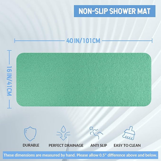 Non-Slip Bathtub Mat, Anti Slip Shower Mat, Fast Drying Bathtub Mats, Foot Scrubber Mat, Anti Slip Mat for Tub, Floor, Bathroom, Kitchen, Home, Hotel (Light Green 40"×16")