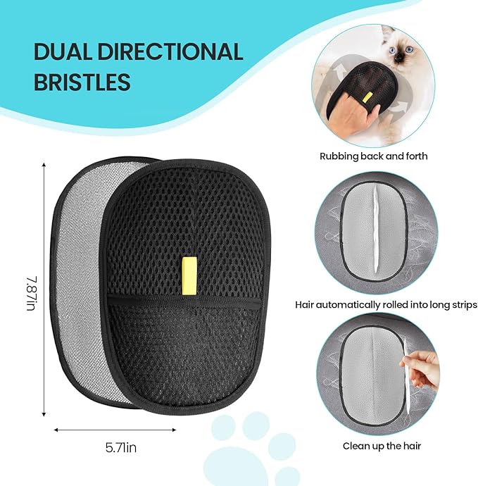 Carpet Rake for Pet Hair Removal, Adjustable Long Handle Carpet Rake for Pet Hair Removal, Double-Sided Reusable Dog Cat Fur Remover with Hair Removal Glove, Pet Fur Rake for Rugs, Mats