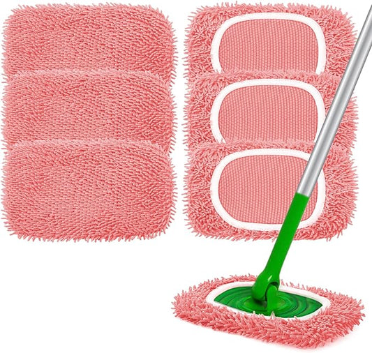 Reusable Microfiber Mop Pads Compatible with Swiffer Sweeper Mop - Dry Sweeping Cloths & Wet Mopping Cloths - Washable Wet Pads Refill for Mopping Floors, 6 Pack (Mop is not Included)
