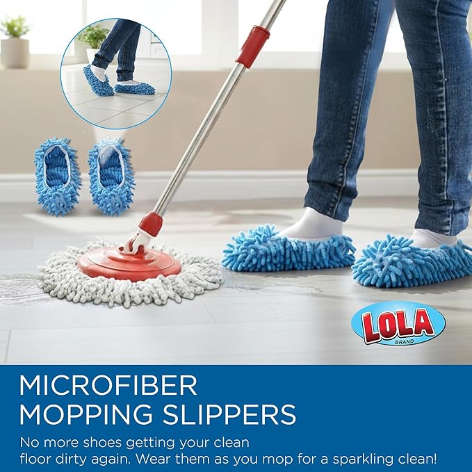 LOLA Revolution Deluxe Spin Mop & Bucket, w/ 3 Microfiber Washable Heads, 1 Pair Microfiber Mop Slippers, Fast Dry, Deep Clean Floors & Hands-Free Wringer, Easy Spin Dry, NO EXHAUSTIVE Foot Pedal