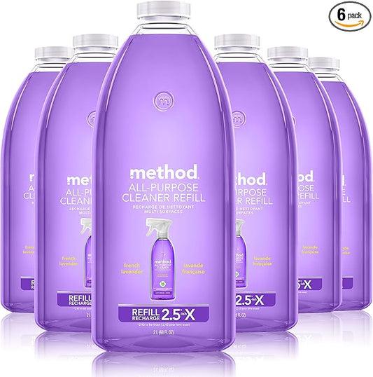 Method All-Purpose Cleaner Refill, French Lavender, Perfect for Most Counters, Tiles, Stone, and More, 68 Fl Oz bottles, (Pack of 6)