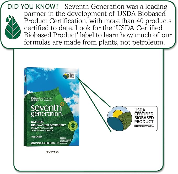 Seventh Generation SEV 22150 Natural Automatic Dishwasher Powder, Free and Clear, 45 oz. Box (Pack of 12)