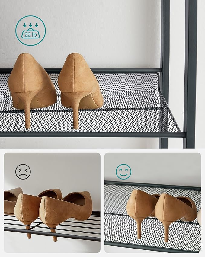 SONGMICS Shoe Rack, 8-Tier Shoe Organizer, Metal Rack for Garage, Set of 2, 4-Tier Stackable Shelf, with Adjustable Flat or Angled Shelves, 32-40 Pairs, Charcoal Gray ULMR08GB