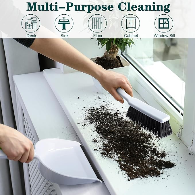 Zubebe 6 Pcs Mini Dustpan and Brush Set, Small Broom and Dustpan Set Small Cleaning Brush Portable Hand Broom Set for Home Office Kitchen Table Desktop Floor Cleaning Supplies