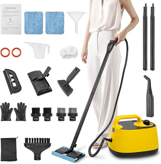 WICHEMI Steam Cleaner with Extension Pole, 51 oz, Steam Cleaner for Home, Adjustable Steam Pressure, 26 Accessories, Handheld Steam Cleaner for Walls, Gaps, Hard Floors, and Tiles
