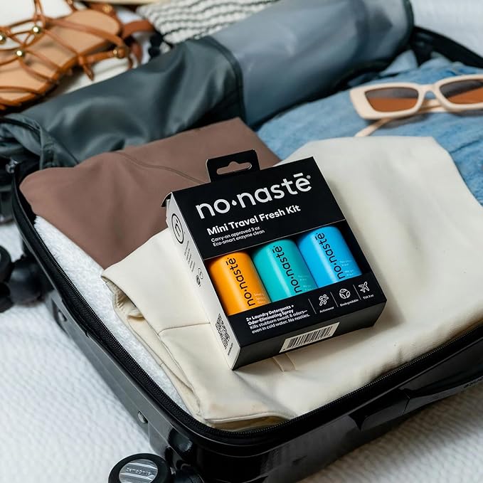Nonaste Mini Travel Fresh Kit (3 Oz, Pack of 3) – TSA Approved Odor Eliminating Spray & Laundry Detergent Set Zen Fresh + Pure Clean – On-the-Go Odor Control for Travel, Gym & Outdoor Activities