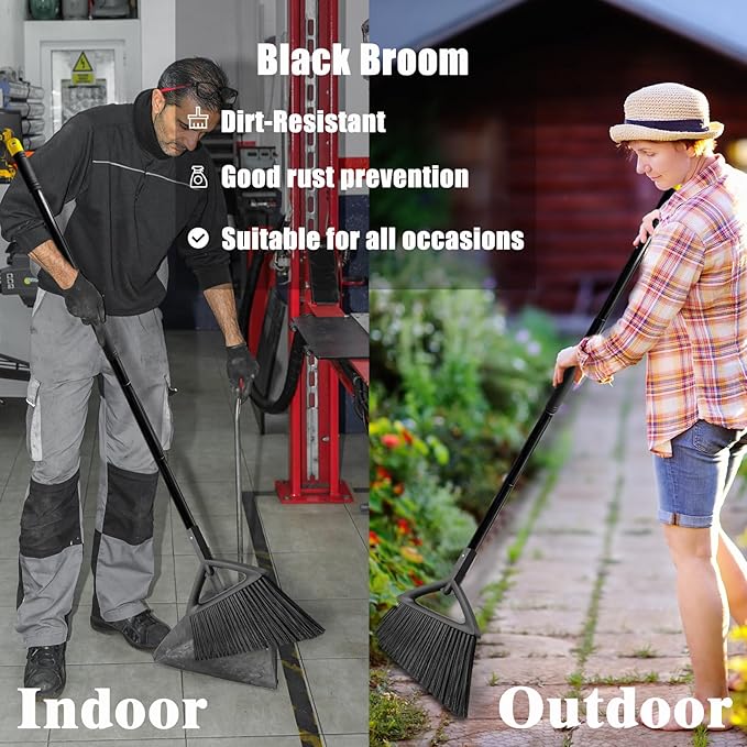 Outdoor Angle Broom Indoor,Upgraded Heavy Duty Commercial Brooms,Black Broom for Sweeping House,Restaurant,Kitchen,Garage,Courtyard