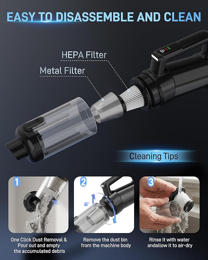 Handheld Vacuum Cordless, 18000PA Strong Suction Car Vacuum Cleaner Portable with Brushless Motor & LED Light, Hand Vacuum with Multi-Nozzles & Washable Filter for Home Office, Car, Pets