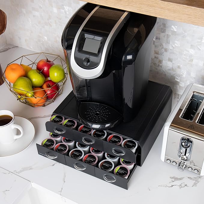 Mind Reader Single Serve Coffee Pod Drawer Organizer, 2-Tier Storage for 72 Pods, Countertop Coffee Station Base with Non-Slip Feet, Black