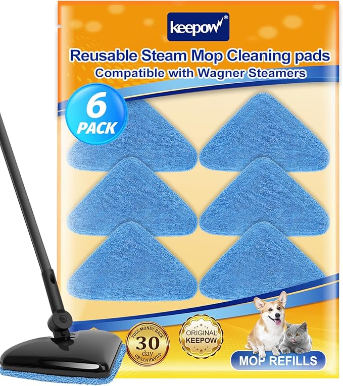KEEPOW 6PACK Reusable Steam Cleaning Mop Pads, Upgraded Nylon Grip Pads Compatible with Wagner 905e, 915e and 925e Steamers for Multi-Surface Floor Cleaning (Mop is Not Included)