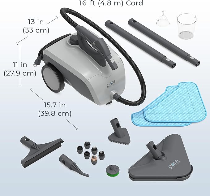 Pure Enrichment PureClean XL Rolling Steam Cleaner – Professional 1.5L Multi-Purpose Heavy Duty Steamer, 17 Accessories, Chemical-Free Deep Cleaning of Floors, Upholstery, Windows, Grout, Cars & More