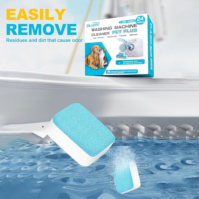 Washing Machine Cleaner Tablets – 24-Pack Deep Cleaning & Descaler for HE, Front Load & Top Load washer cleaner tablets, Septic-Safe, 12-Month Supply