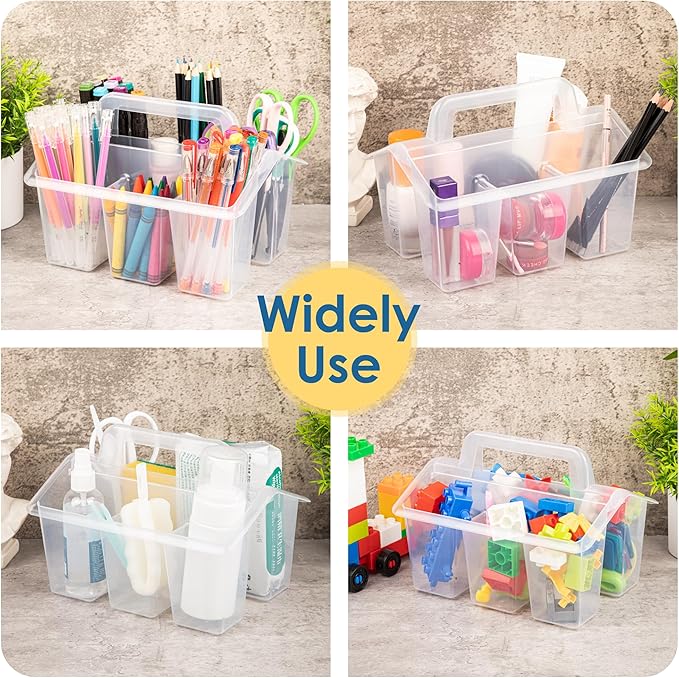 Plastic Caddy With Handle,Protable Classroom Craft Caddy, 6-pack Storage Caddy For Pencil,Pen,Craft Tools (Clear)