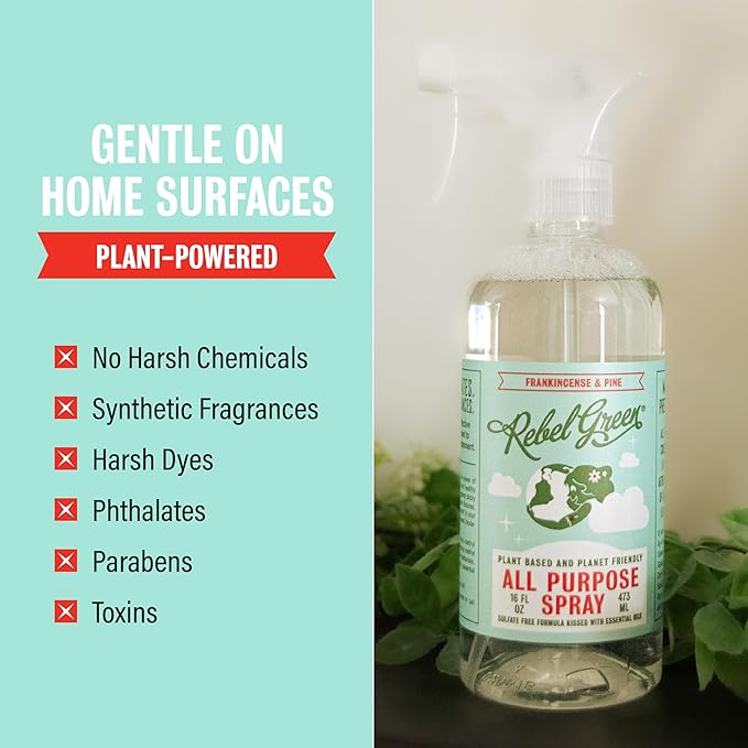 Rebel Green Natural All-Purpose Cleaning Spray - Plant-Based Multi-Surface Cleaner with Essential Oils for Kitchen, Bath, Countertops and More - Frankincense - 16 oz - 2 Pack