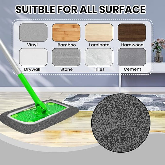 6 Pack Reusable Microfiber Mop Pads - Compatible with Swiffer Sweeper Mop, Washable Dry & Wet Sweeping Cloths Refills for Hardwood Laminate Tile Floor Cleaning