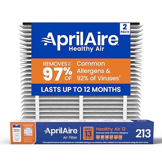 AprilAire 213 Replacement Filter for AprilAire Whole House Air Purifiers - MERV 13, Healthy Home Allergy, 20x25x4 Air Filter (Pack of 2)