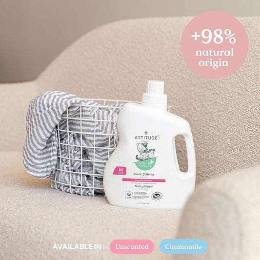 ATTITUDE Baby Laundry Fabric Softener Liquid, Vegan and Naturally Derived Detergent, Plant Based, HE Washing Machine Compatible, 80 Loads, Chamomile, 67.6 Fl Oz (AMAZON EXCLUSIVE)