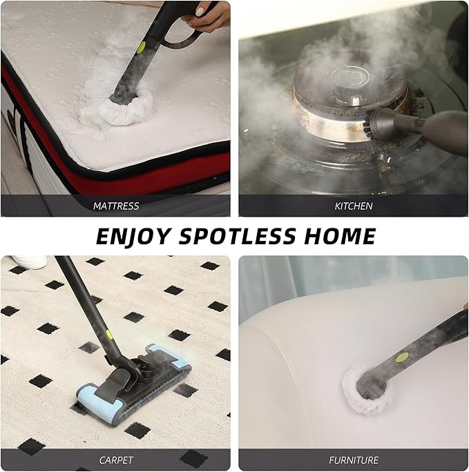 Steam Cleaner, Power Steamer for Chemical-Free Home Cleaning, 22-Piece Accessory, Multipurpose Floor Cleaner for Grout, Kitchen, Bathroom, Car, Upholstery, 16ft Cord, High Temperature
