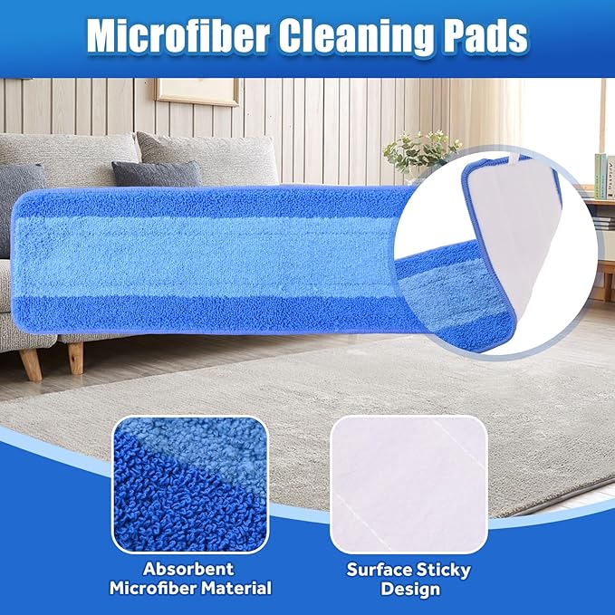 3 Pack Microfiber Cleaning Pads Compatible with Bona Mop Spray Mop Replacement Pad 18 Inch, Machine Washable Reusable, Hardwood & Hard Surface Floors, Clean Pet Hair & Dust