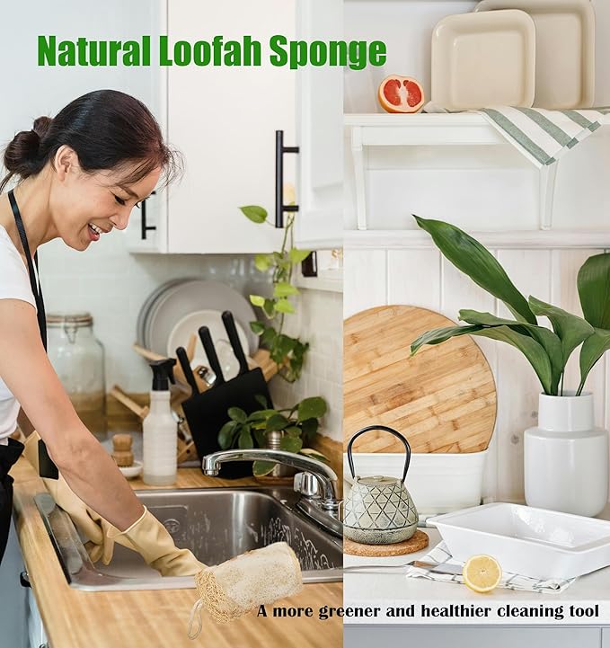 Natural Loofah Kitchen Sponge (3 Pcs) No Scratch Scrubber for Dishwashing, 100% Plant Fibers Vegetable Scrubber, Zero Waste and Eco Friendly Loofa, Square, Large Size