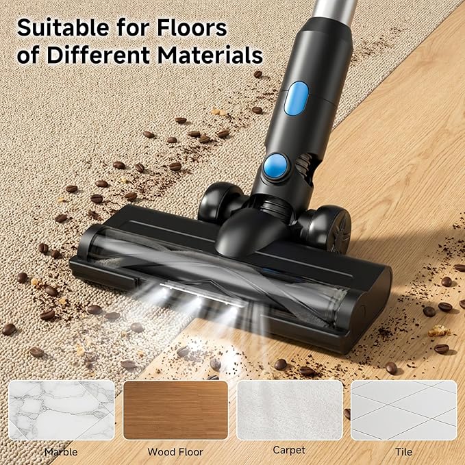Cordless Vacuum Cleaner for Home - Lightweight, Stick Vacuum Clean with Rechargeable Battery, Max 45Mins Runtime, 8 in 1 Handheld Vacuum for Hardfloor & Carpets Pet Hair, Blue&Black