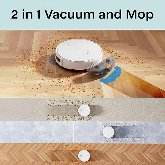 SereneLife Automatic Robot Vacuum Cleaner and Mop Combo, App Control, 3 Cleaning Modes, Smart Anti-Fall Sensors, Self-Charging, High Suction Ideal for Pet Hair, Carpet and Hard Floors, White