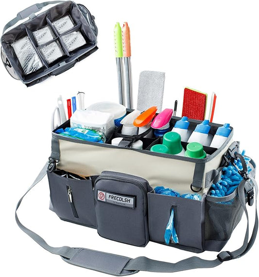 Large Cleaning Supplies Organizer-Cleaning Caddy Organizer With Handles & Shoulder Strap-Cleaning Bags for Cleaning Suppliers-Housekeepers Wearable Cleaning Tote Upgraded