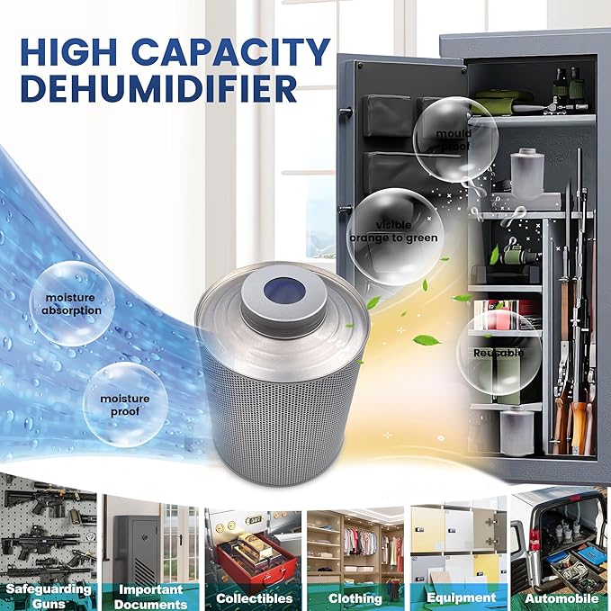 800 Gram Gun Safe Dehumidifier, 1 Pack of 1.77 LBS Rechargeable Dehumidifier Blue to Pink Silica Gel Desiccant Moisture Absorbers, Dehumidifiers for Room, Bedroom, Safe, Closet, Bathroom, Car