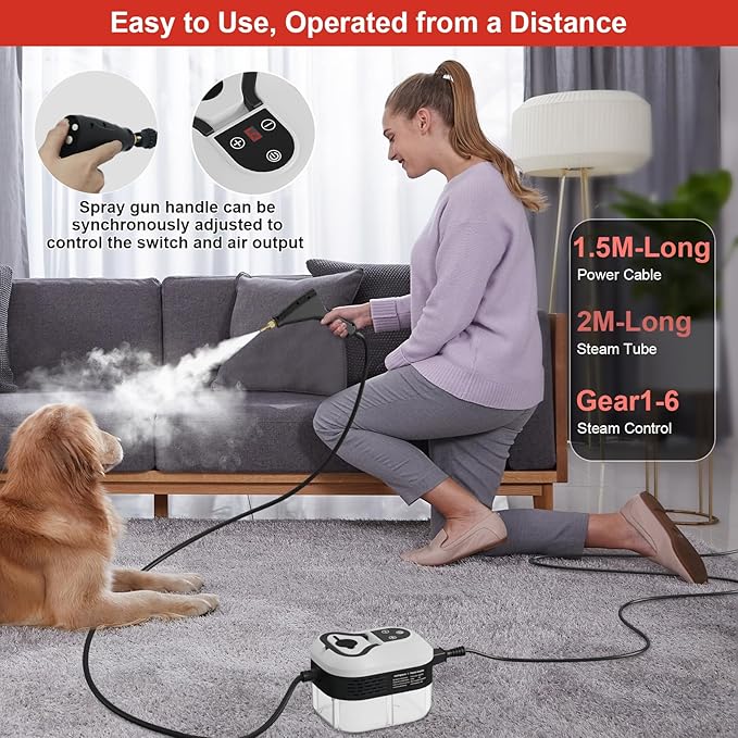 Steam Cleaner for Home, 15s Heat-Up, 1.2L Water Tank, 6-Level Adjustable Handle, Handheld Steam Cleaner for Car Detailing, Dirt, Furniture, Couch, Floor Tile, Bathroom, Bed Bugs, 9Pcs Accessories