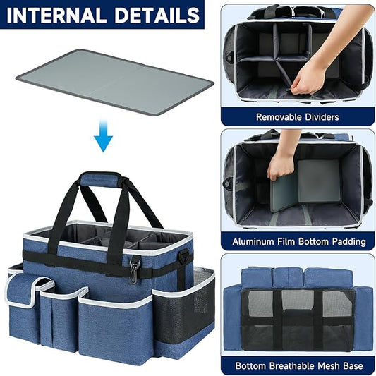 Cleaning Caddy Bag,Large Cleaning Supplies Organizer with Handle for Housekeepers, Blue