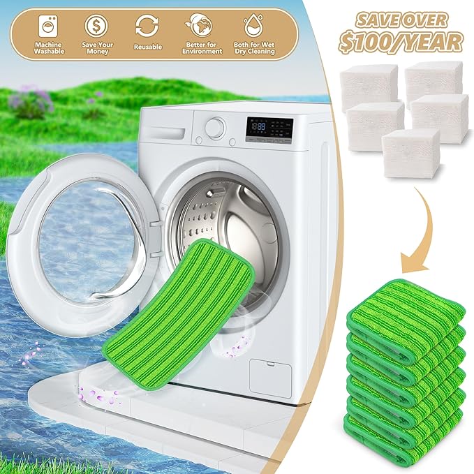 Reusable Mop Pads Compatible with Swiffer Sweeper Mops: Papclean Microfiber Wet Pads Refill Dry Sweeping Cloths Washable Dust Floor Cleaner for Wood Floor Cleaning - 6 Pcs Green