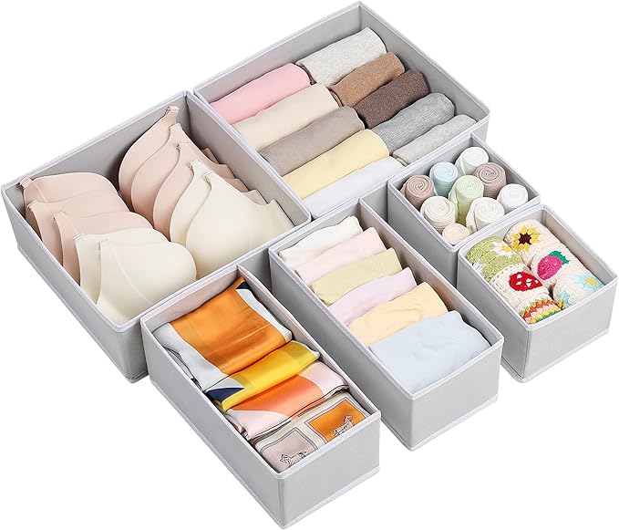 Vtopmart 6 Pack Drawer Organizer for Clothes, Dresser Drawer Organizer Bins, Foldable Fabric Closet Drawer Dividers, Underwear Storage Organizers for Baby Clothes, Bra, Socks, Ties, Scarf