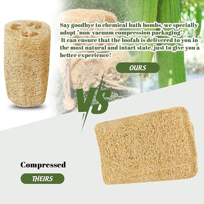 (Non-Vacuum Packed) Natural Loofah Sponge, 4pcs Loofah Vegetable Scrubber for Kitchen, Reusable Natural Dish Sponge for Cleaning and Shower Scrubbing, 4.72inch