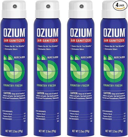Ozium Air Sanitizer & Odor Eliminator for Homes, Cars, Offices and More, Country Fresh, 3.5 Ounce (Pack of 4)