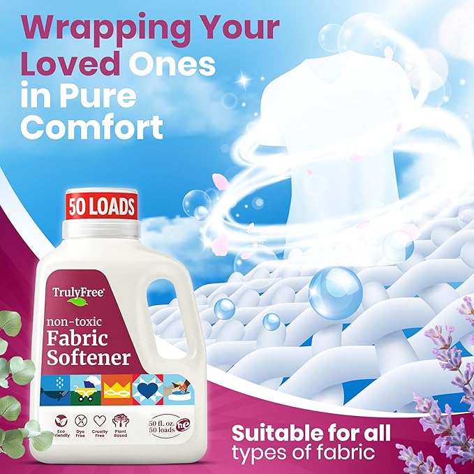 Truly Free Natural Fabric Softener | Plant-Based | Non-Toxic for Babies & Kids Sensitive Skin | Unscented Eco-Friendly Fabric Softener Conditioner | Safe, Gentle & Chemical-Free